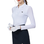 珠鏈領冰絲防曬連袖女上衣(白)