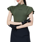 波浪袖立領女短袖上衣(軍綠)