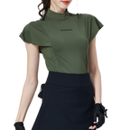 波浪袖立領女短袖上衣(軍綠)