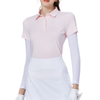 燙珠翻領絲光連袖短袖女上衣(粉紅)