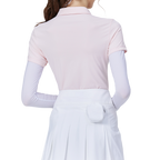 燙珠翻領絲光連袖短袖女上衣(粉紅)