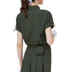 休閑長版寬鬆女短袖上衣(軍綠)