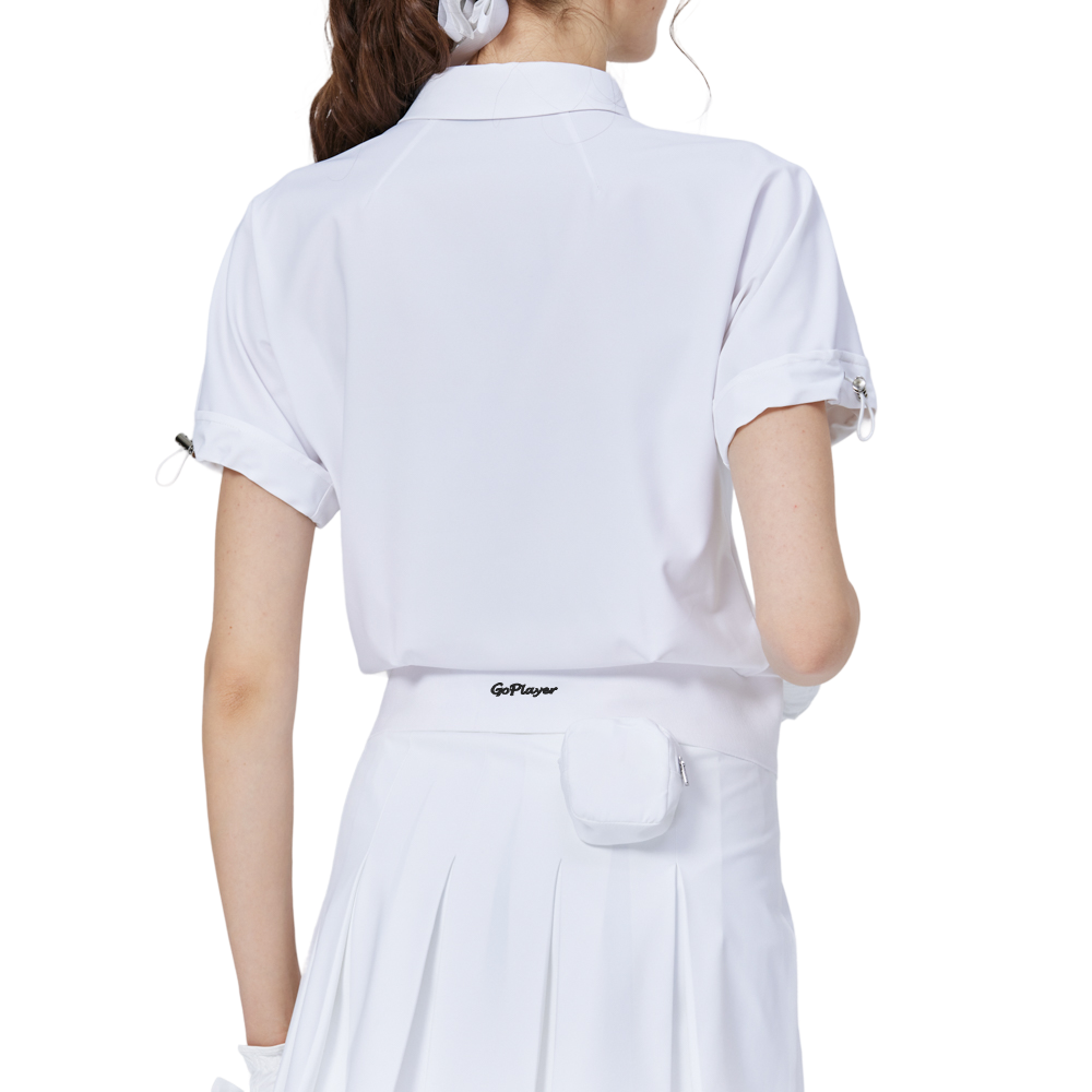 休閑長版寬鬆女短袖上衣(白)