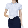 彩條翻領女短袖上衣(淺灰)