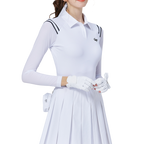 肩拼綫條防曬冰絲袖女上衣(白)