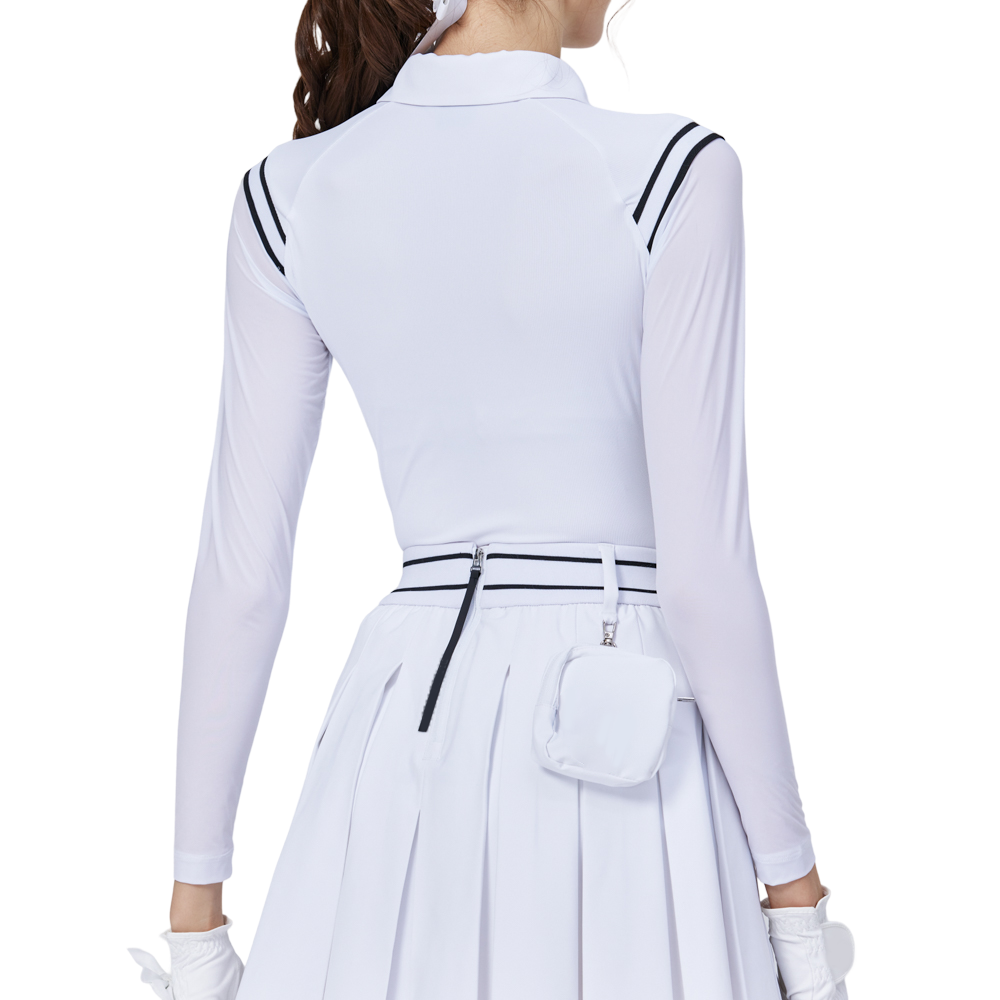 肩拼綫條防曬冰絲袖女上衣(白)