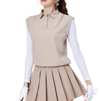 寬鬆版假兩件涼感女連袖無袖衣(卡其)