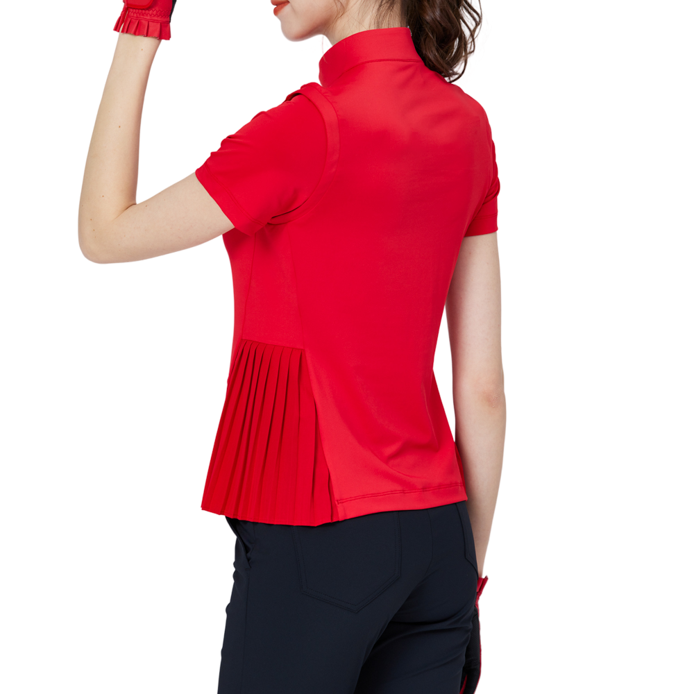 小百褶長版寬鬆女短袖上衣(紅)