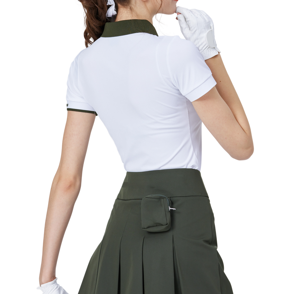 撞色領女短袖上衣(白)