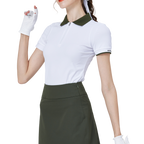 撞色領女短袖上衣(白)