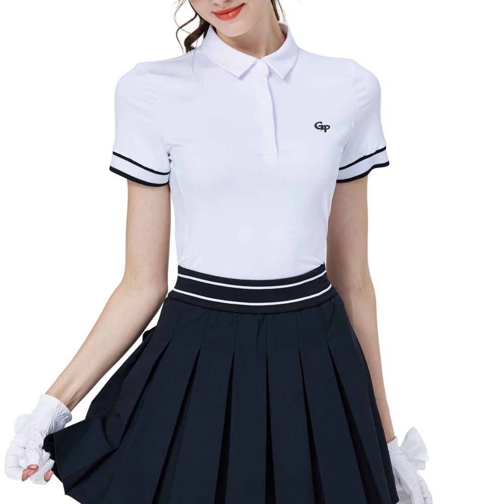 螺紋袖口絲光女短袖上衣(白)