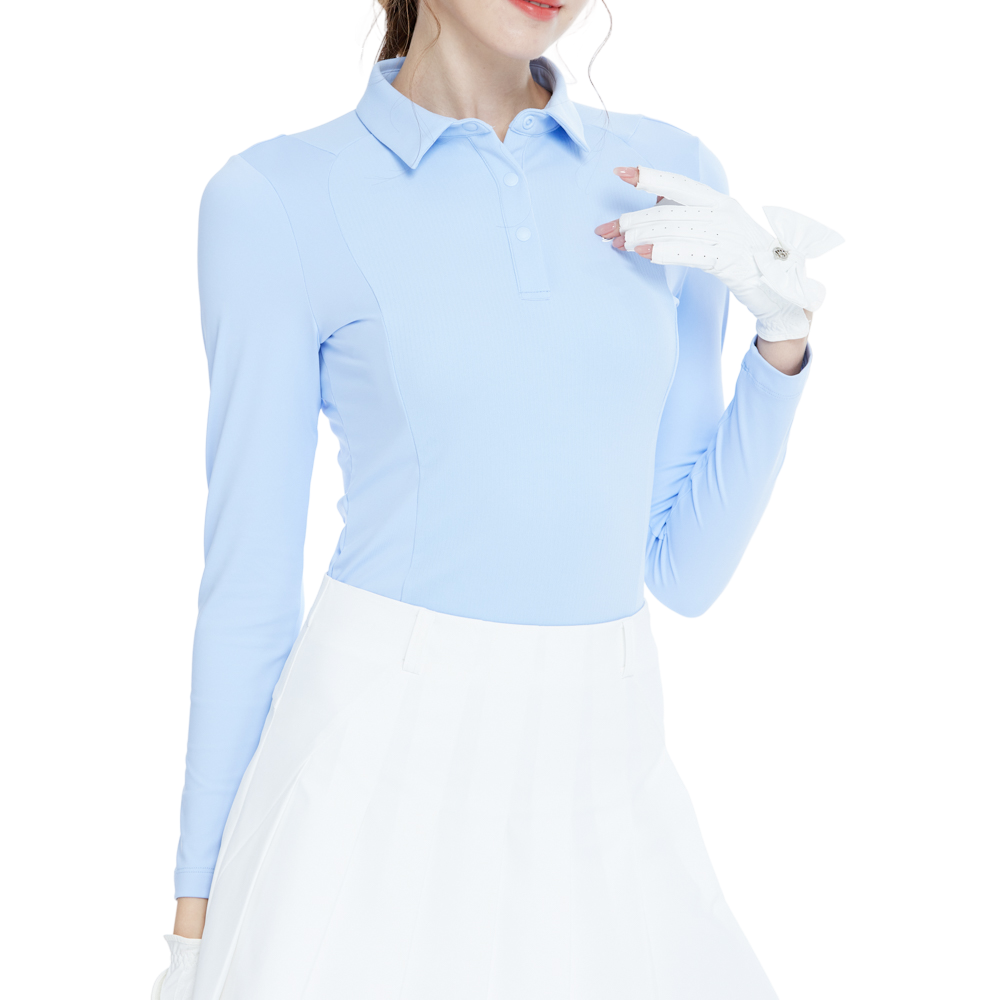 同色拼接長袖上衣(粉藍)