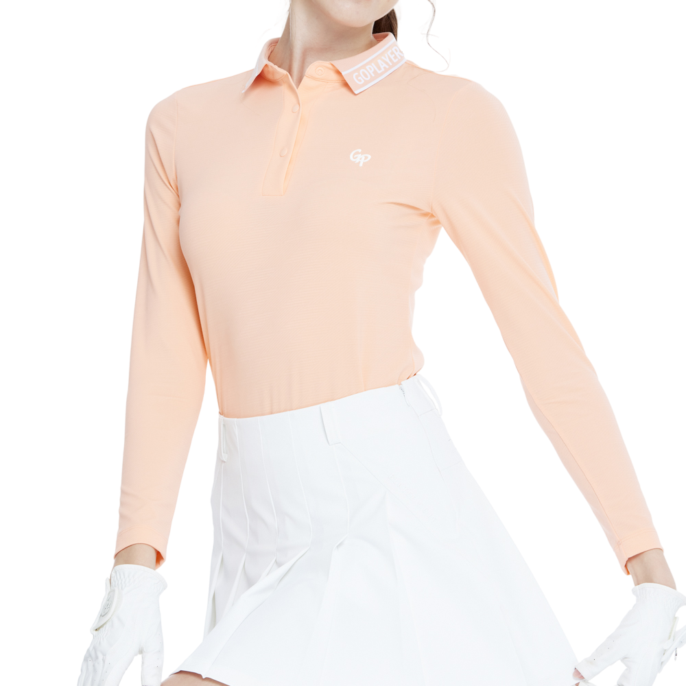 針織緹花領長袖上衣(橘)