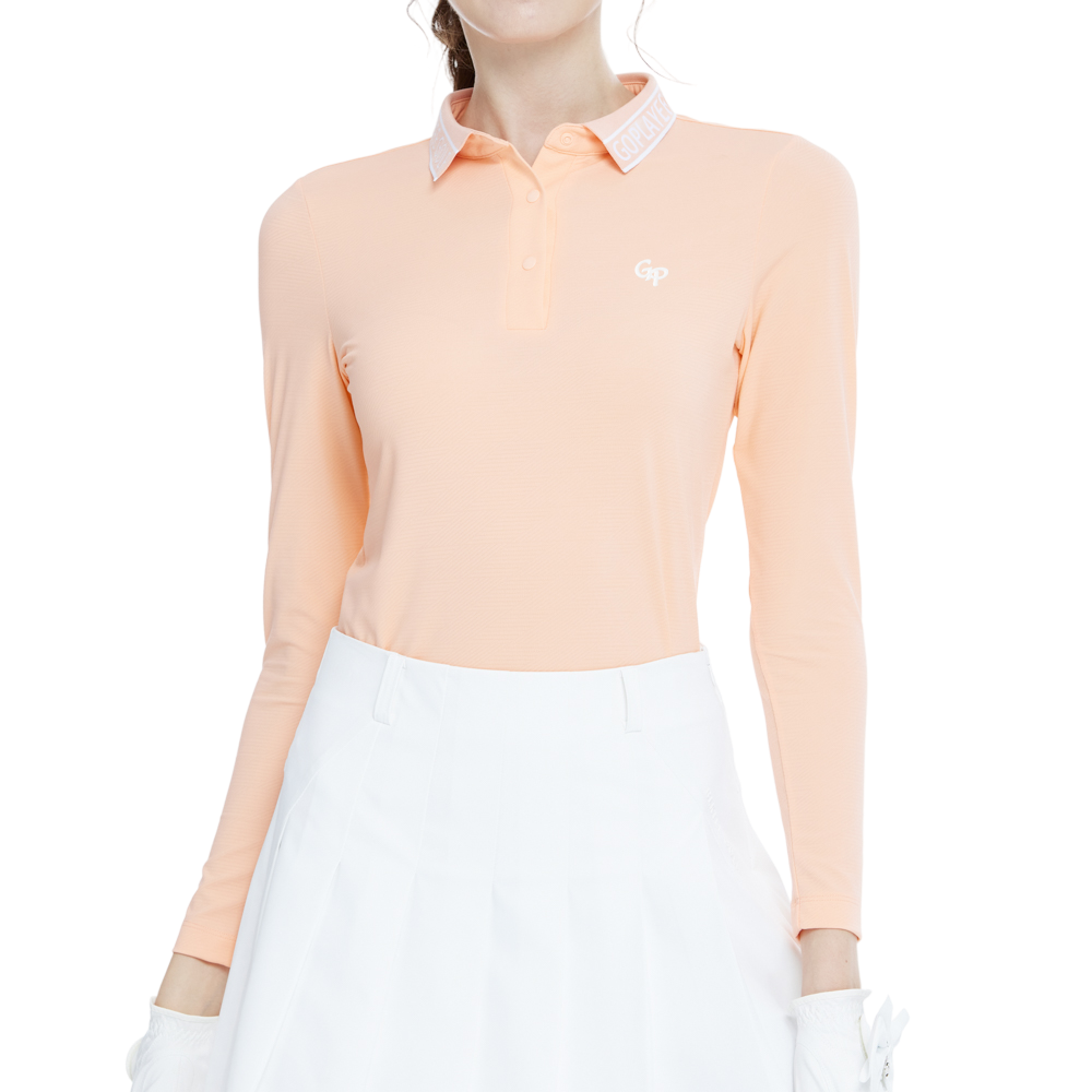 針織緹花領長袖上衣(橘)