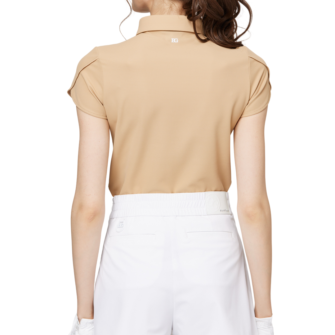 立體繡花翻領女短袖上衣