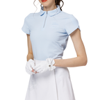 立體繡花翻領女短袖上衣