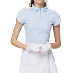 立體繡花翻領女短袖上衣
