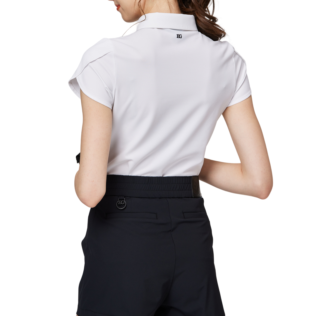 立體繡花翻領女短袖上衣