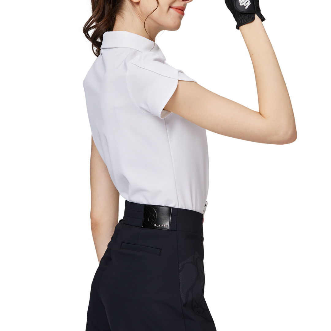 立體繡花翻領女短袖上衣