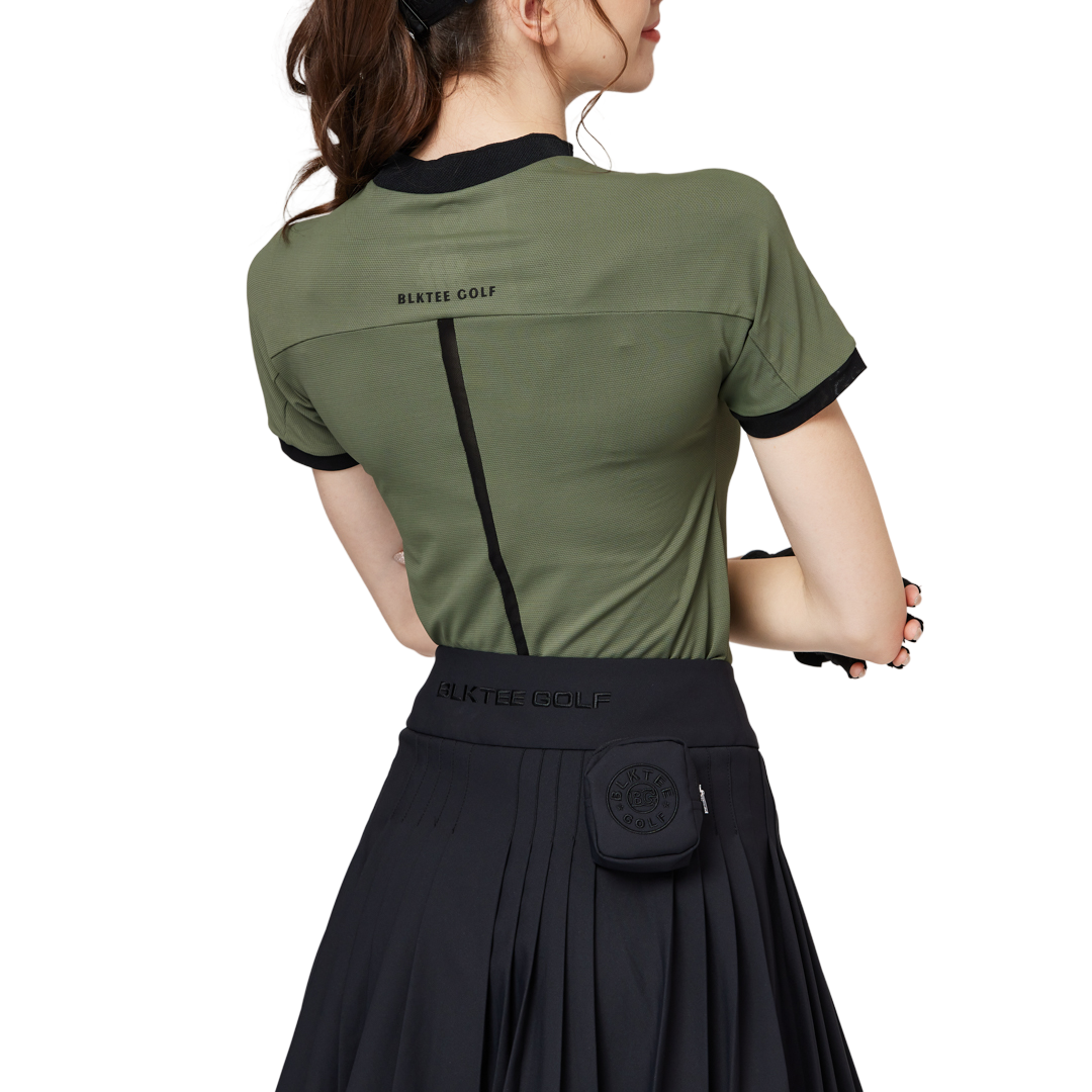珠花高彈小立領女短袖上衣