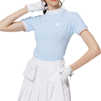 珠花高彈小立領女短袖上衣
