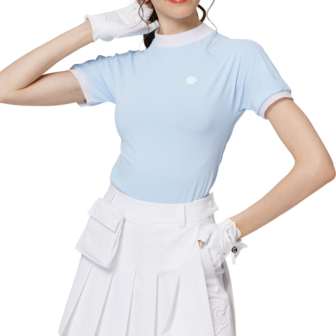 珠花高彈小立領女短袖上衣