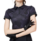 彩印透氣翻領女短袖上衣