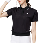 全孔透氣翻領收擺女短袖上衣