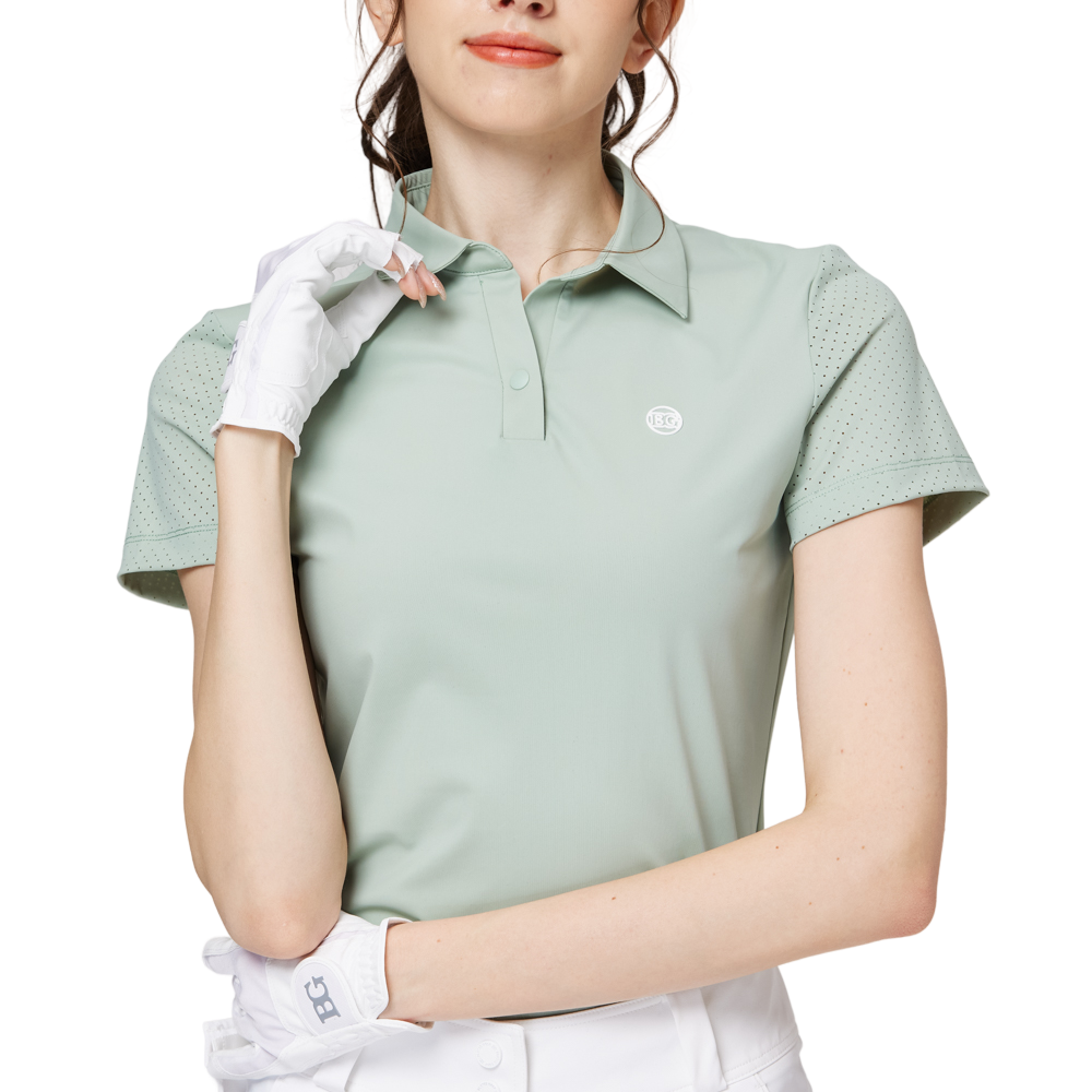 透氣孔翻領女短袖上衣