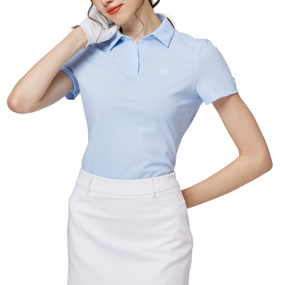 透氣孔翻領女短袖上衣