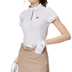 提花布料翻領女短袖上衣