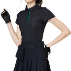 菱形提花翻領女短袖上衣