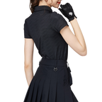 菱形提花翻領女短袖上衣