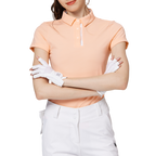 菱形提花翻領女短袖上衣