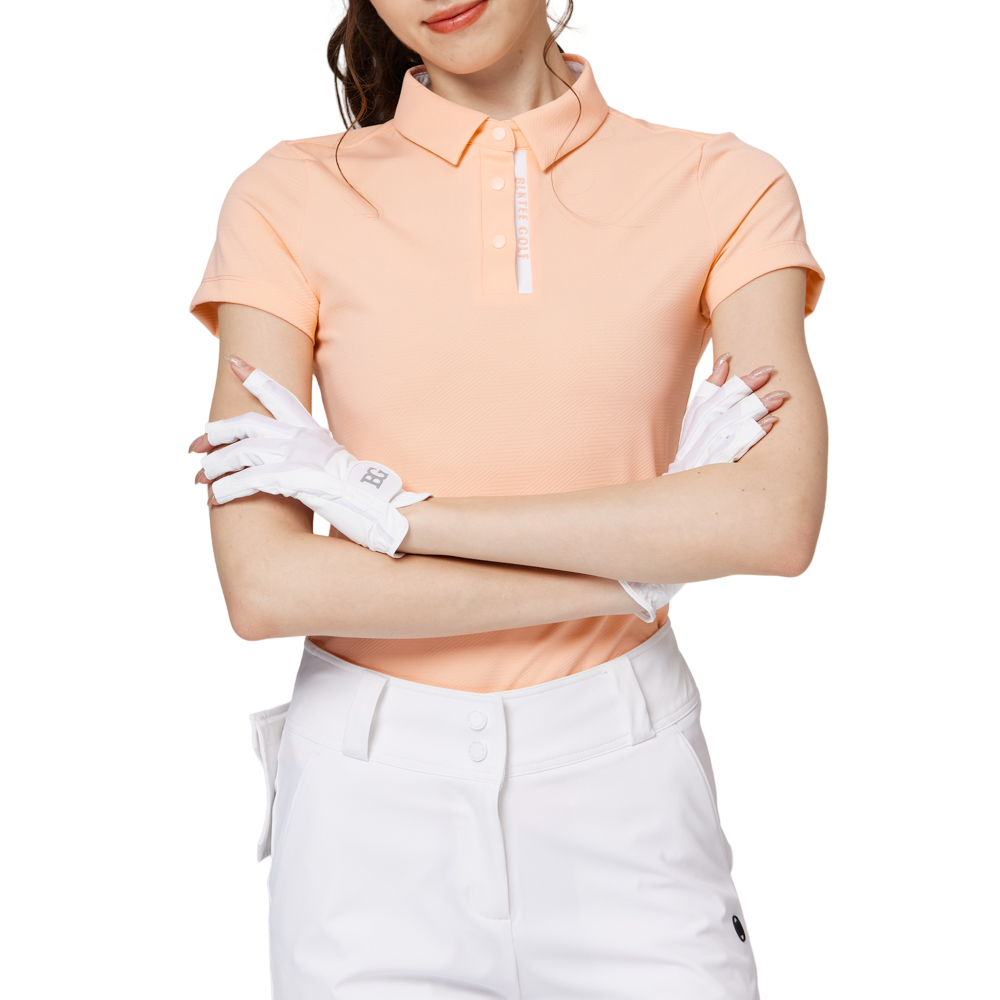 菱形提花翻領女短袖上衣