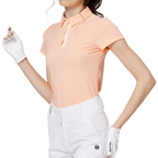 菱形提花翻領女短袖上衣