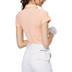 菱形提花翻領女短袖上衣
