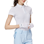 菱形提花翻領女短袖上衣
