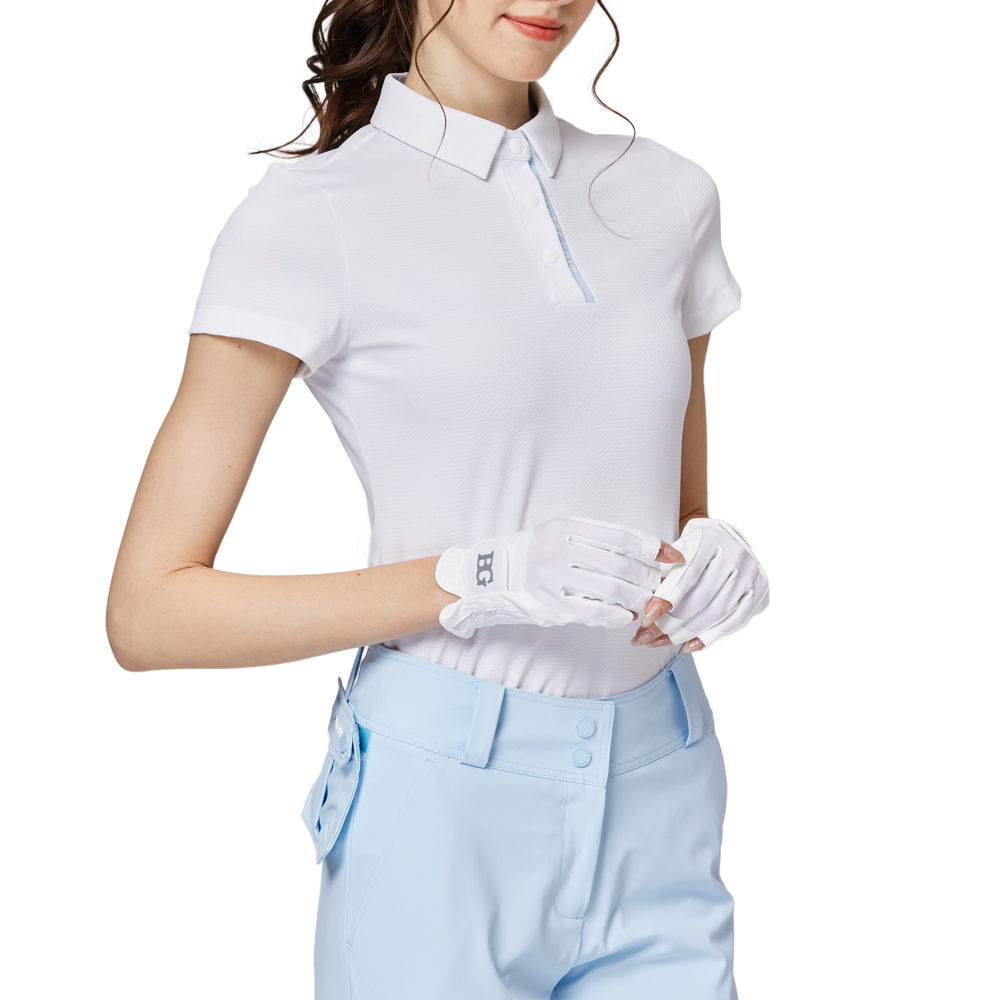 菱形提花翻領女短袖上衣