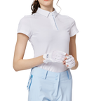 菱形提花翻領女短袖上衣