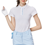 菱形提花翻領女短袖上衣