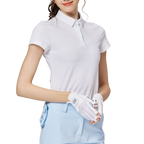 菱形提花翻領女短袖上衣