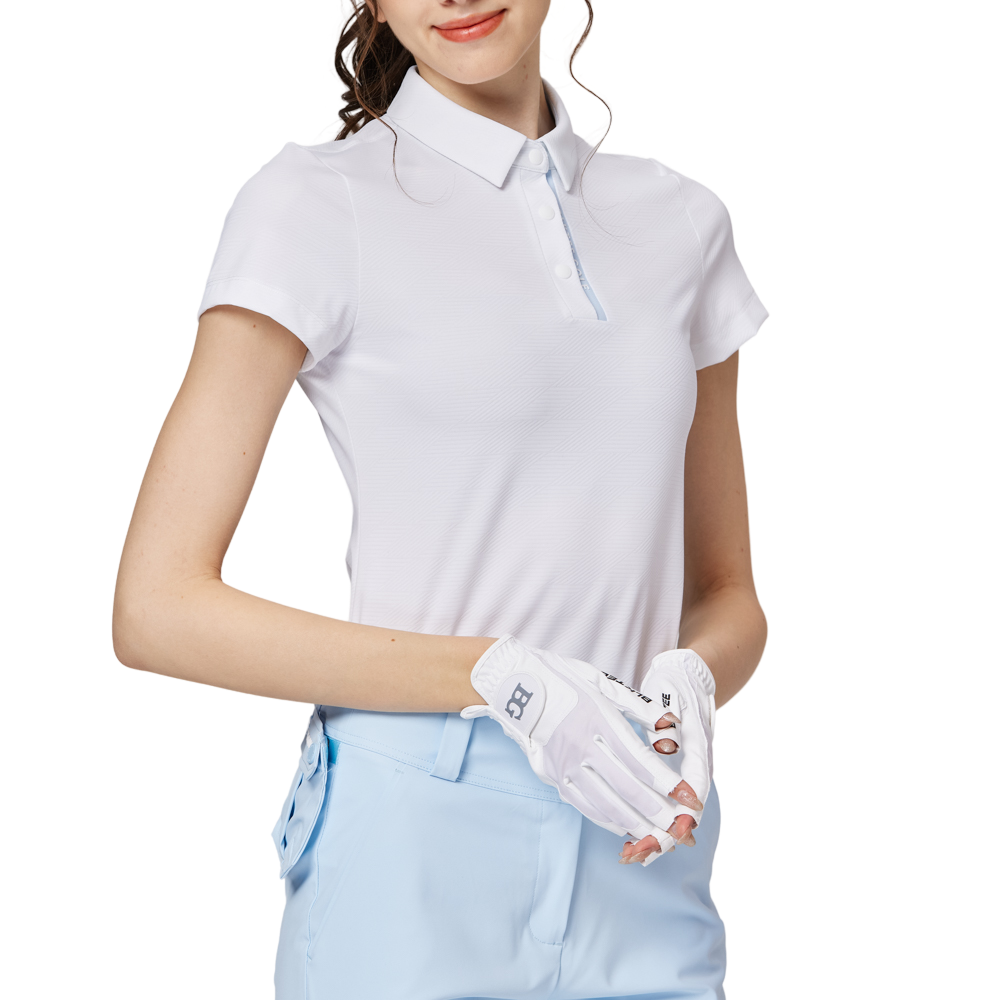 菱形提花翻領女短袖上衣