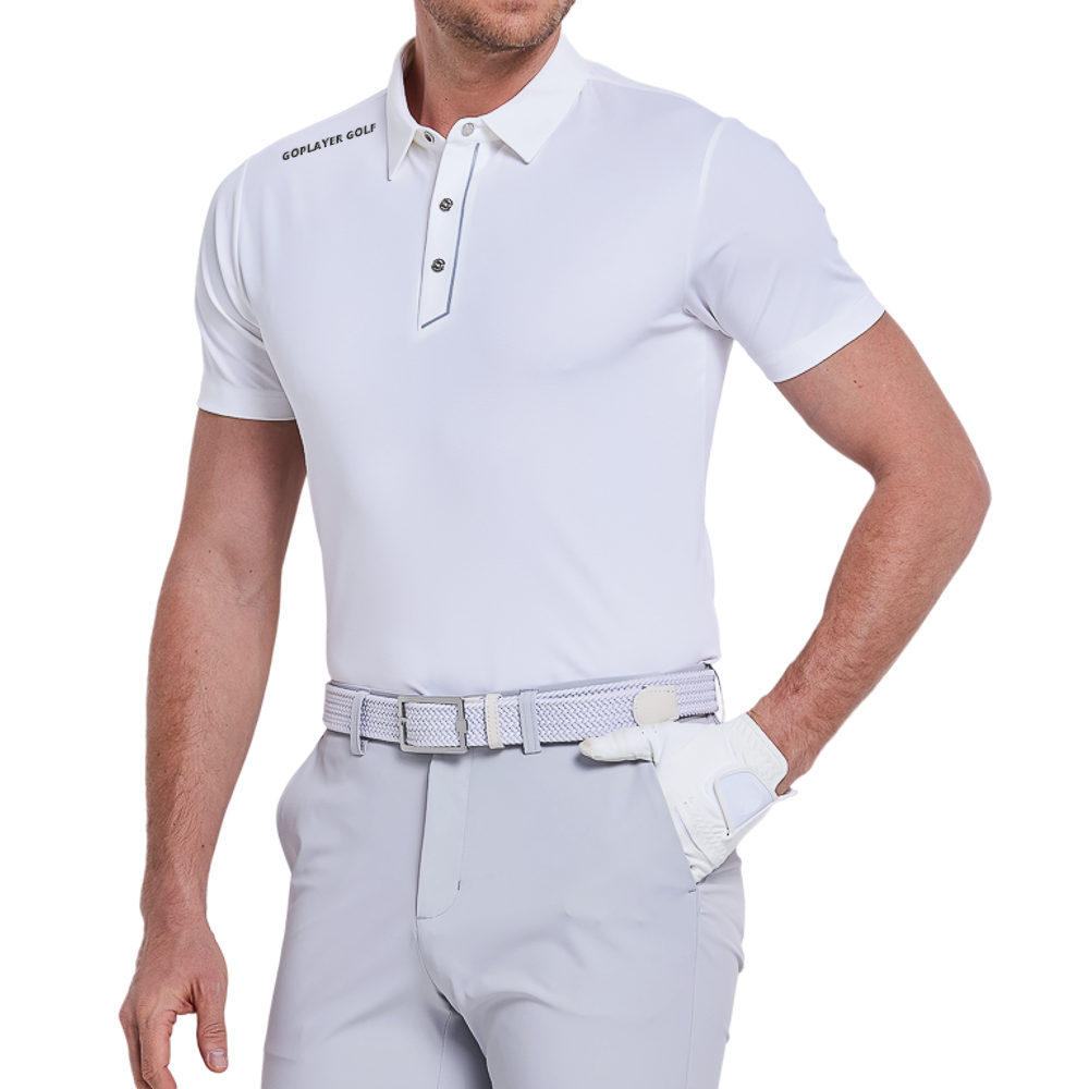 男進口竪條短袖(白)