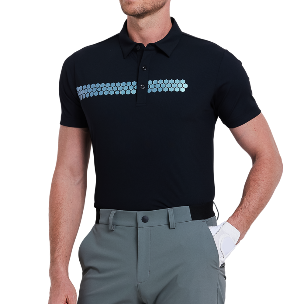 男細竪條短袖(黑)