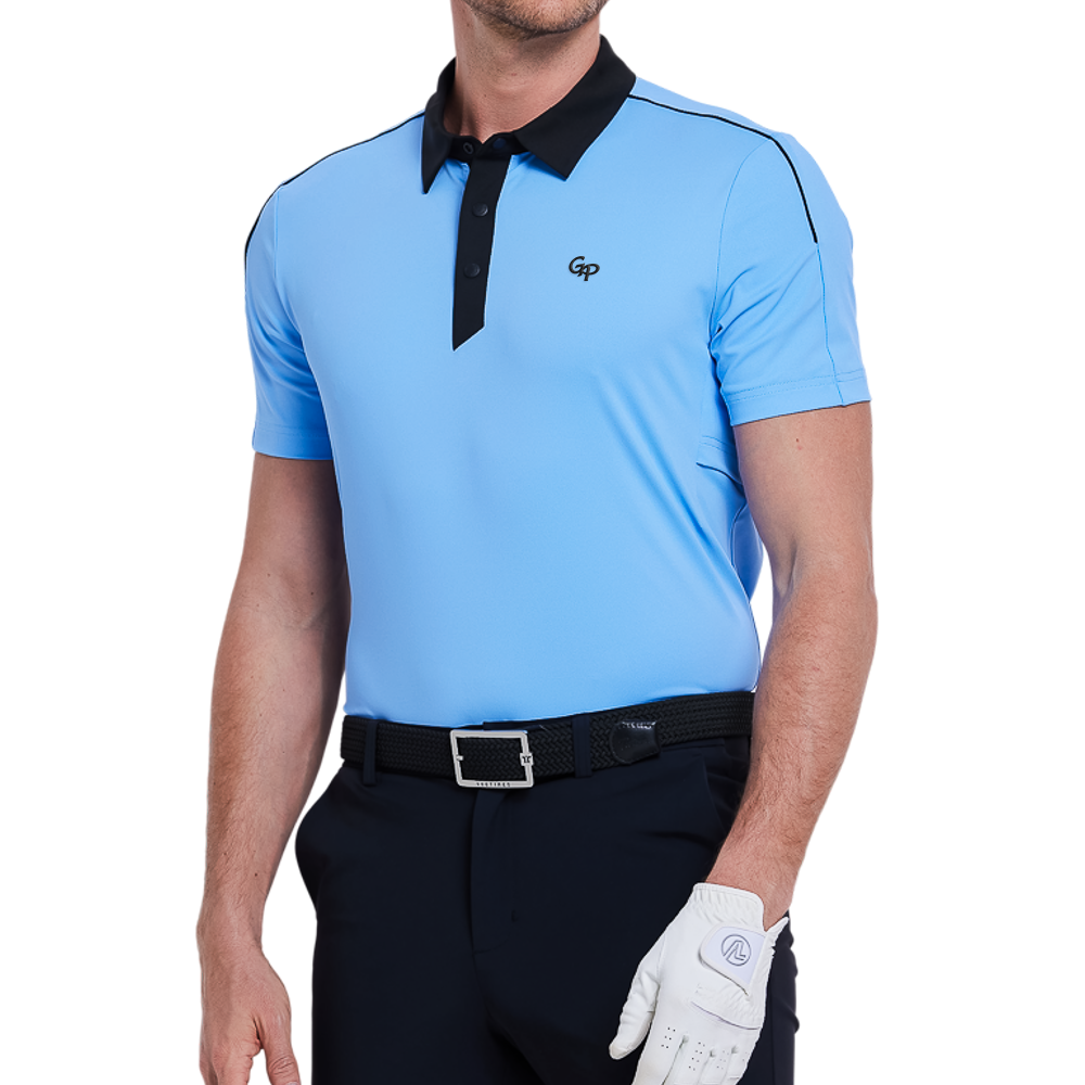 男撞色領涼感短袖(淺藍)