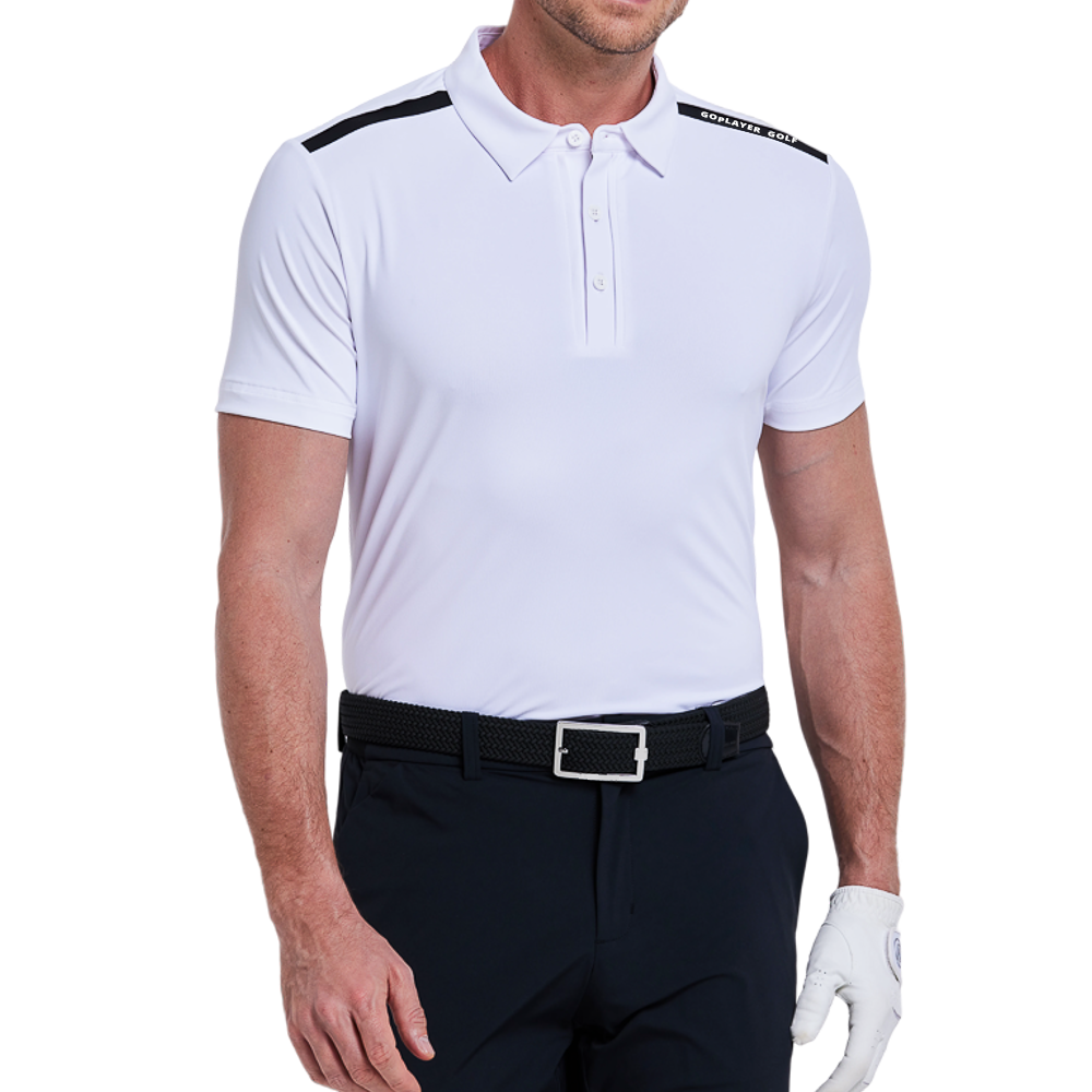 男撞色肩短袖(白)