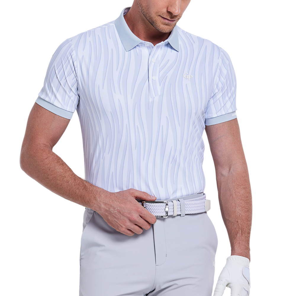 男彩色條紋印花短袖(淺灰)