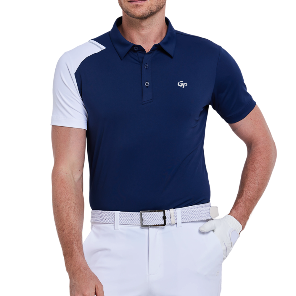 男撞色肩短袖(寶藍)