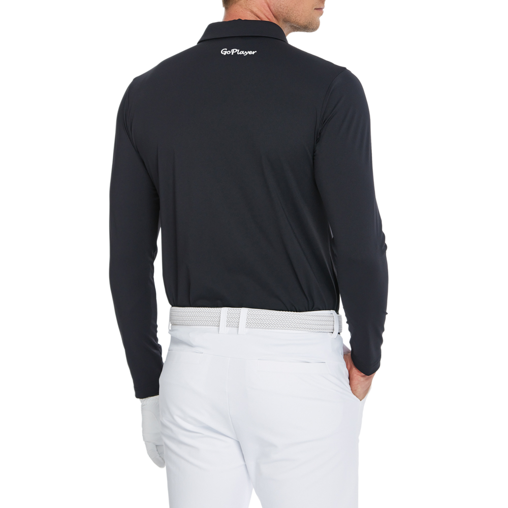 男高密翻領長袖(黑)